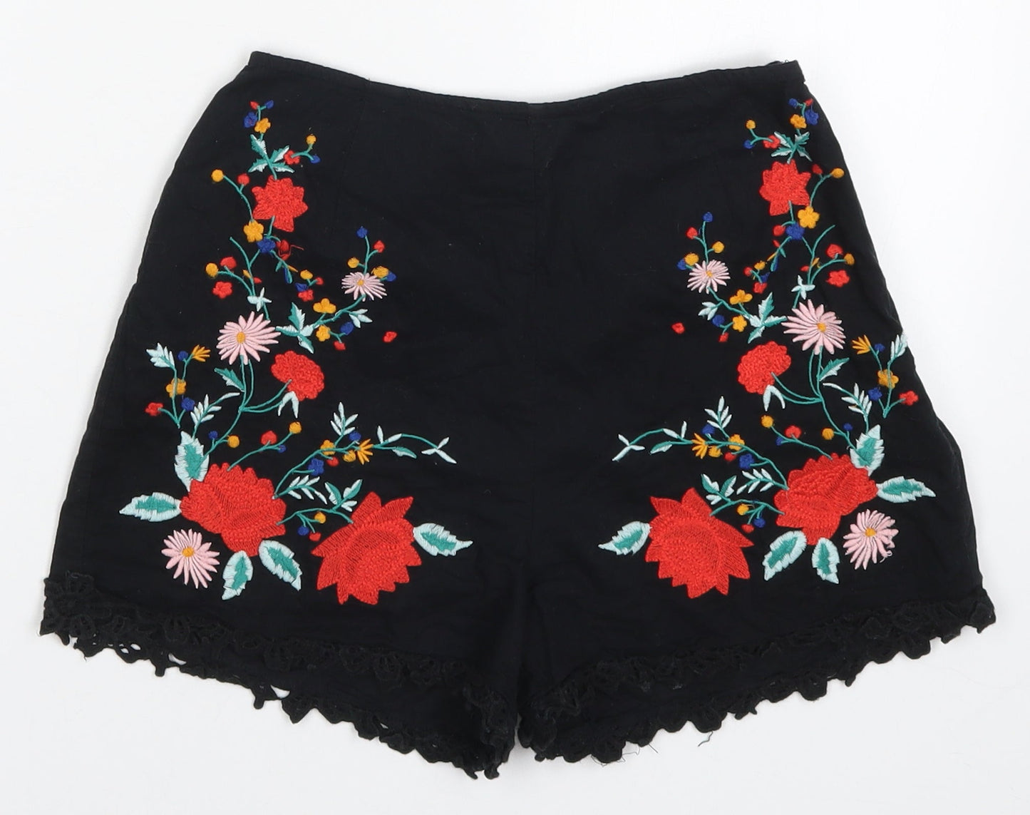 Miss Selfridge Womens Black Floral  Hot Pants Shorts Size 4