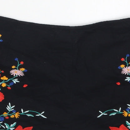 Miss Selfridge Womens Black Floral  Hot Pants Shorts Size 4