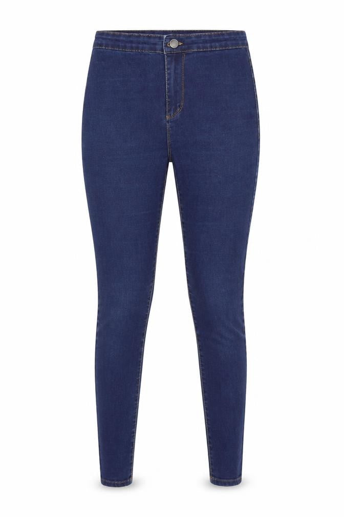 Front view of Denim & Co. women’s blue denim skinny jeans, size UK 8, 27-inch leg