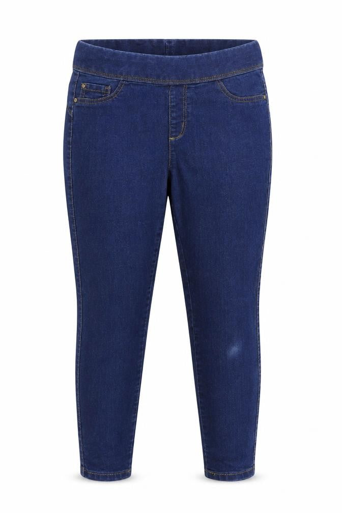 Front view of Denim & Co. women’s blue denim jegging jeans, size UK 12, 27-inch leg