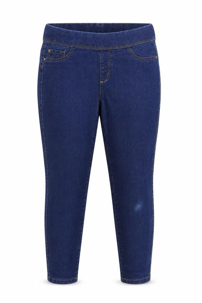 Front view of Denim & Co. women’s blue denim jegging jeans, size UK 12, 27-inch leg