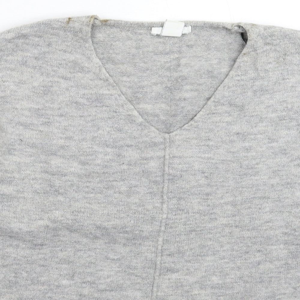 Close-up detail of H&M women’s grey knit jumper, size XS