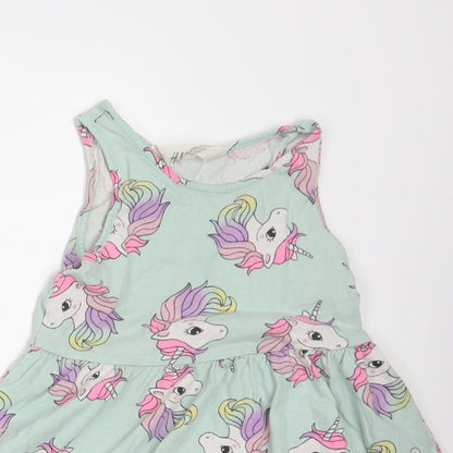 H&M Girls Green Animal Print  A-Line  Size 3 Years