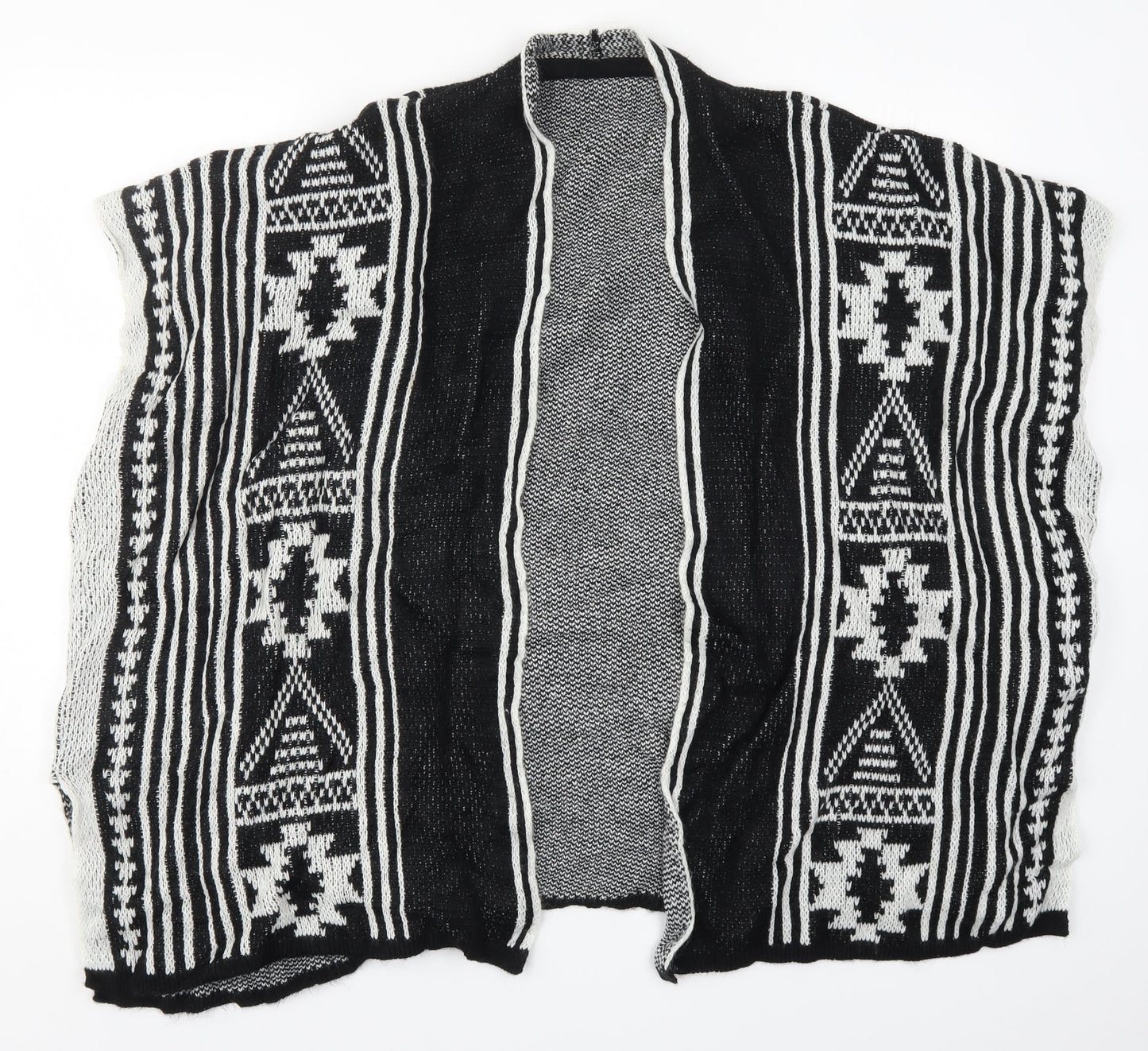 Avenue Womens Black Geometric Knit Cardigan Jumper One Size