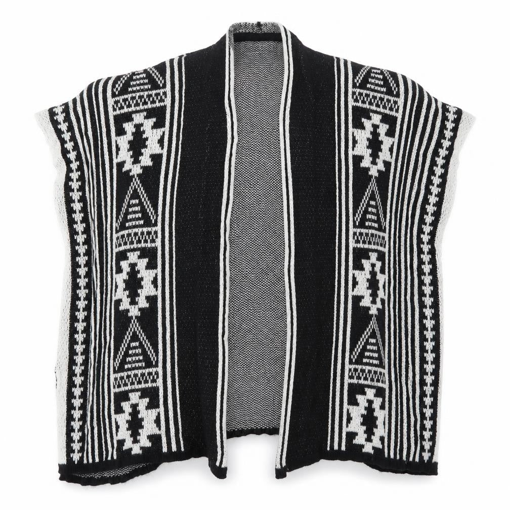 Front view of Avenue women’s black geometric knit cardigan jumper one size