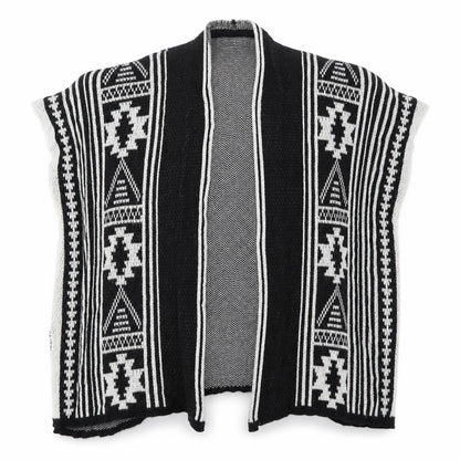 Front view of Avenue women’s black geometric knit cardigan jumper one size