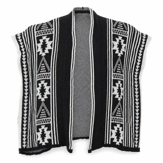 Front view of Avenue women’s black geometric knit cardigan jumper one size