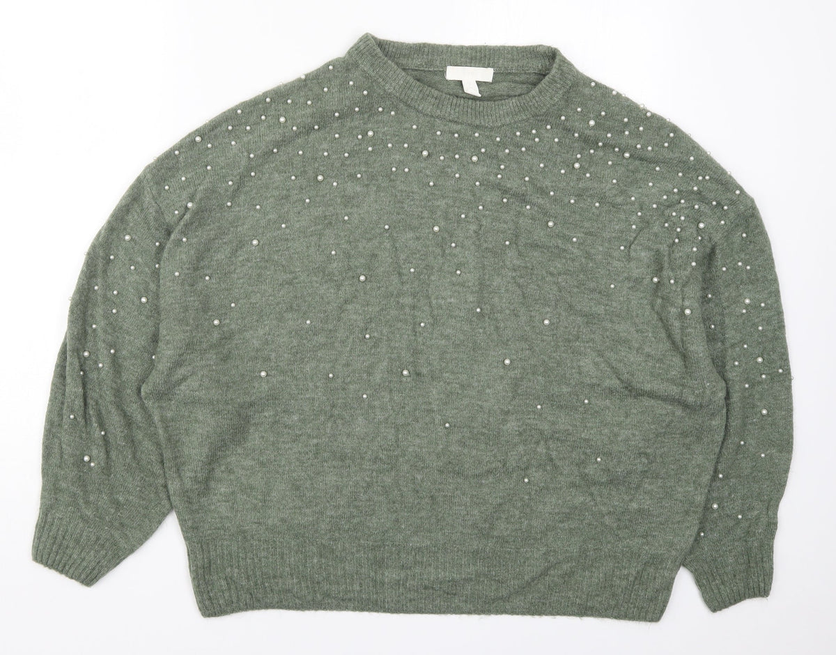Womens UK Size M H&M Green Pullover Jumper