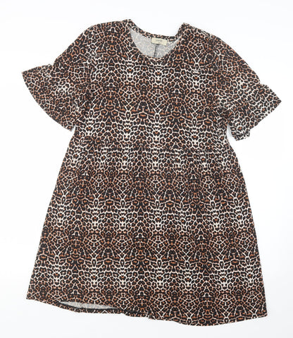 Papaya Womens Brown Animal Print  T-Shirt Dress  Size M