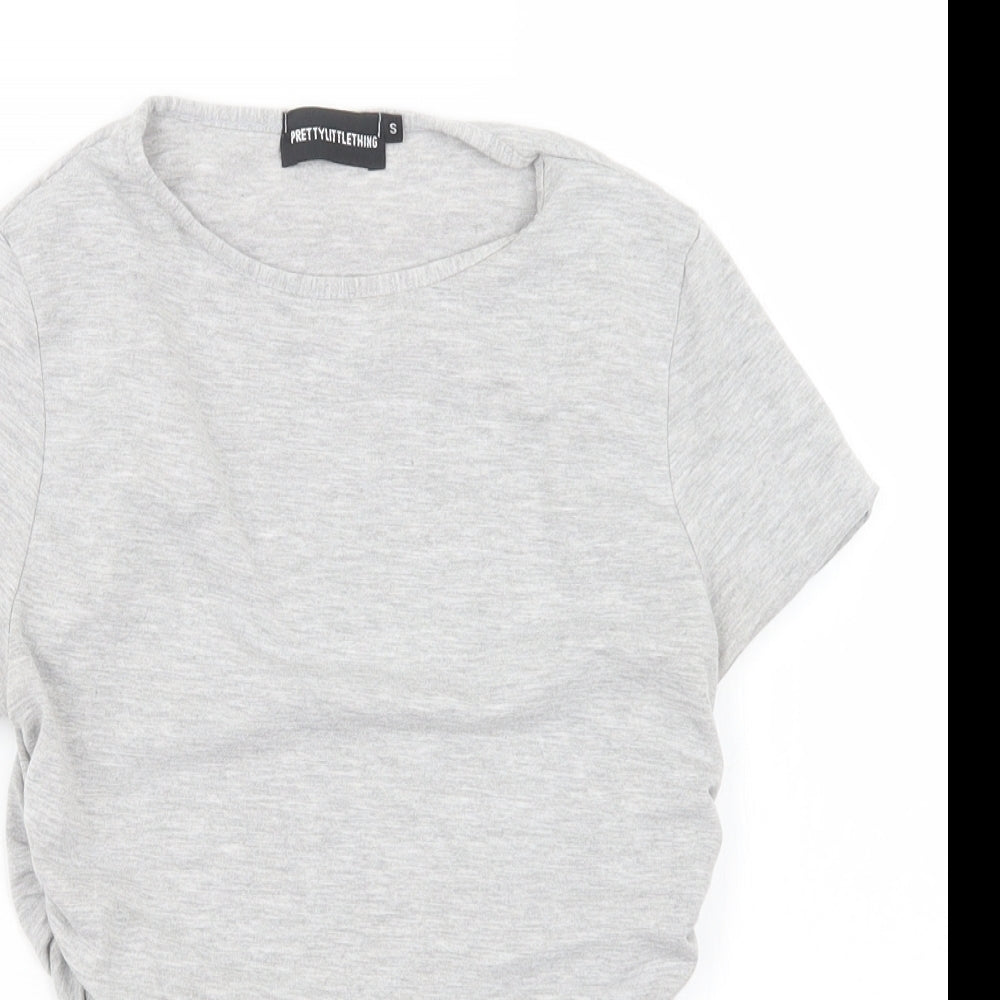 Womens UK Size S PRETTYLITTLETHING Grey Cropped T-Shirt