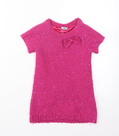 John Lewis Girls Pink  Knit Pullover Jumper Size 2 Years  - Long