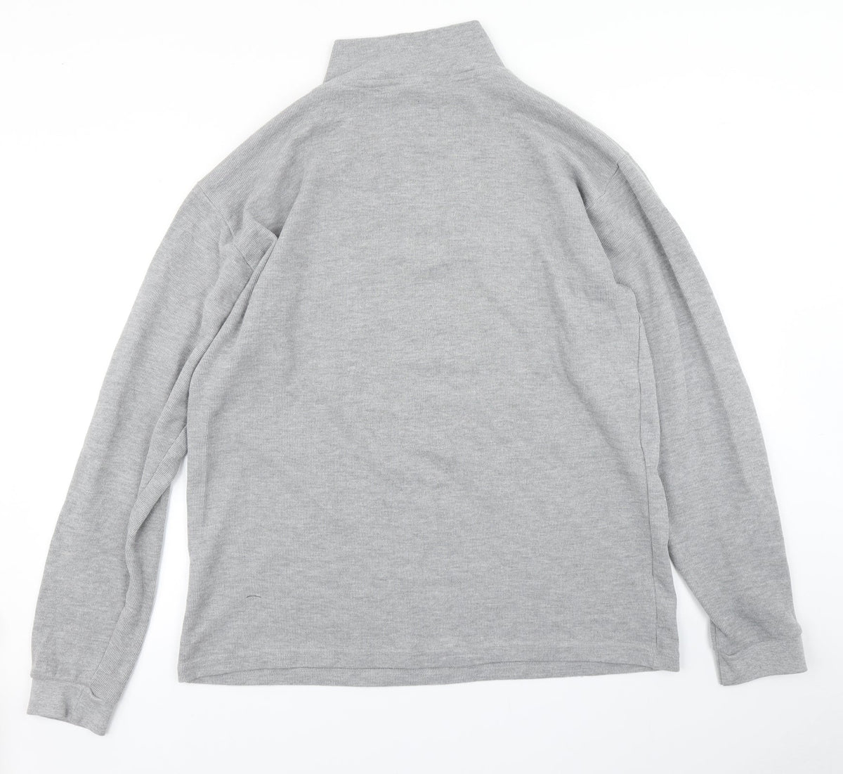 Back view of deck men’s grey pullover sweatshirt, size L