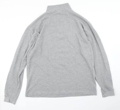 Back view of deck men’s grey pullover sweatshirt, size L