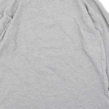 Brand and care label for deck men’s grey pullover sweatshirt, size L