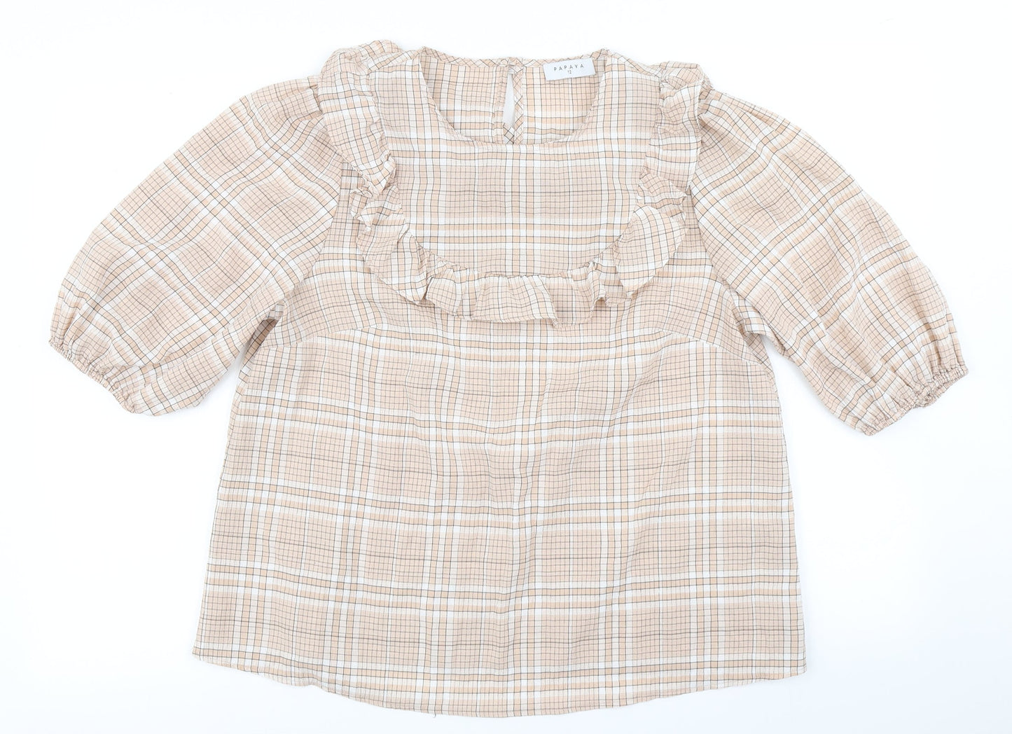 Papaya Womens Brown Plaid  Basic Blouse Size 12
