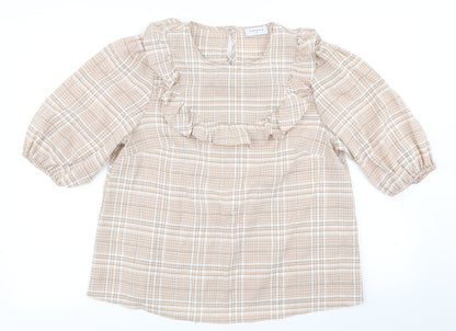 Papaya Womens Brown Plaid  Basic Blouse Size 12