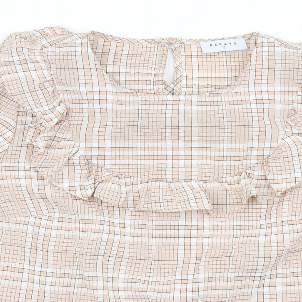 Papaya Womens Brown Plaid  Basic Blouse Size 12