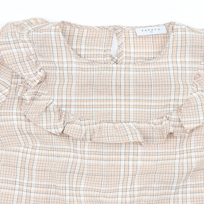 Papaya Womens Brown Plaid  Basic Blouse Size 12