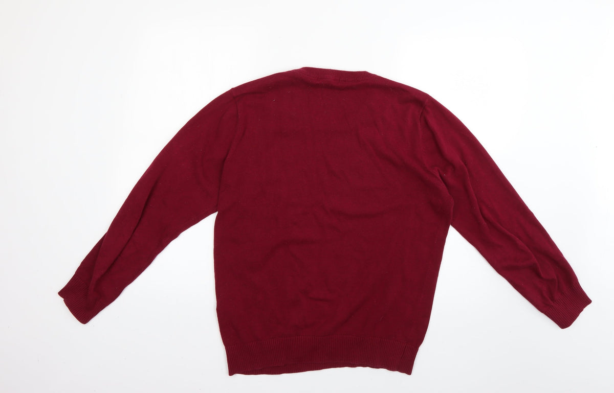 Back view of tichlanz men’s red jumper, size XL