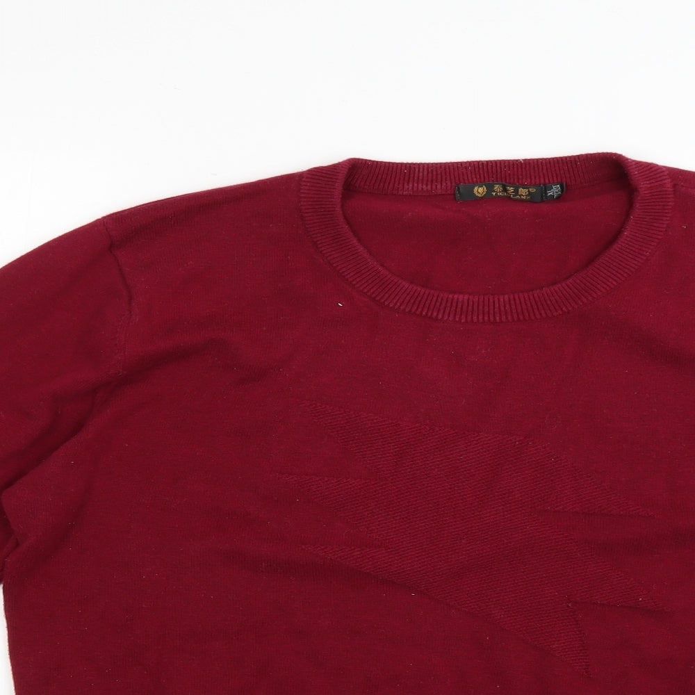 Close-up detail of tichlanz men’s red jumper, size XL