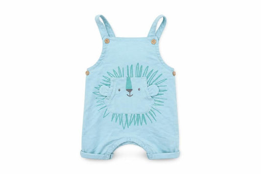 Front view of Matalan Baby Blue Geometric Dungaree One-Piece, size 3-6, Months