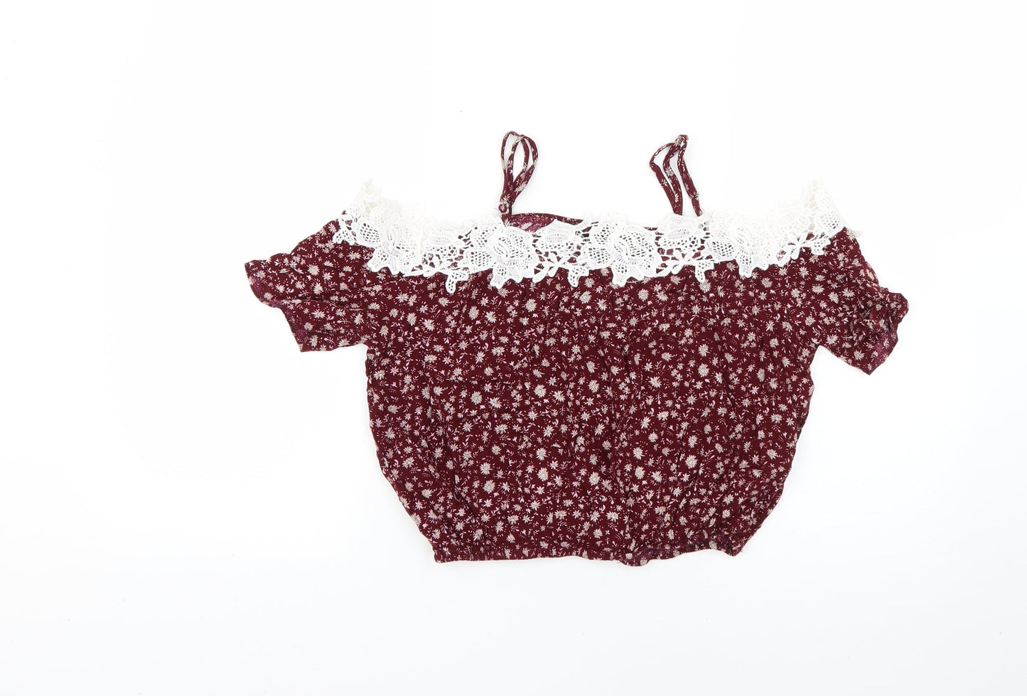 Boohoo Womens Red Floral  Basic Blouse Size 8