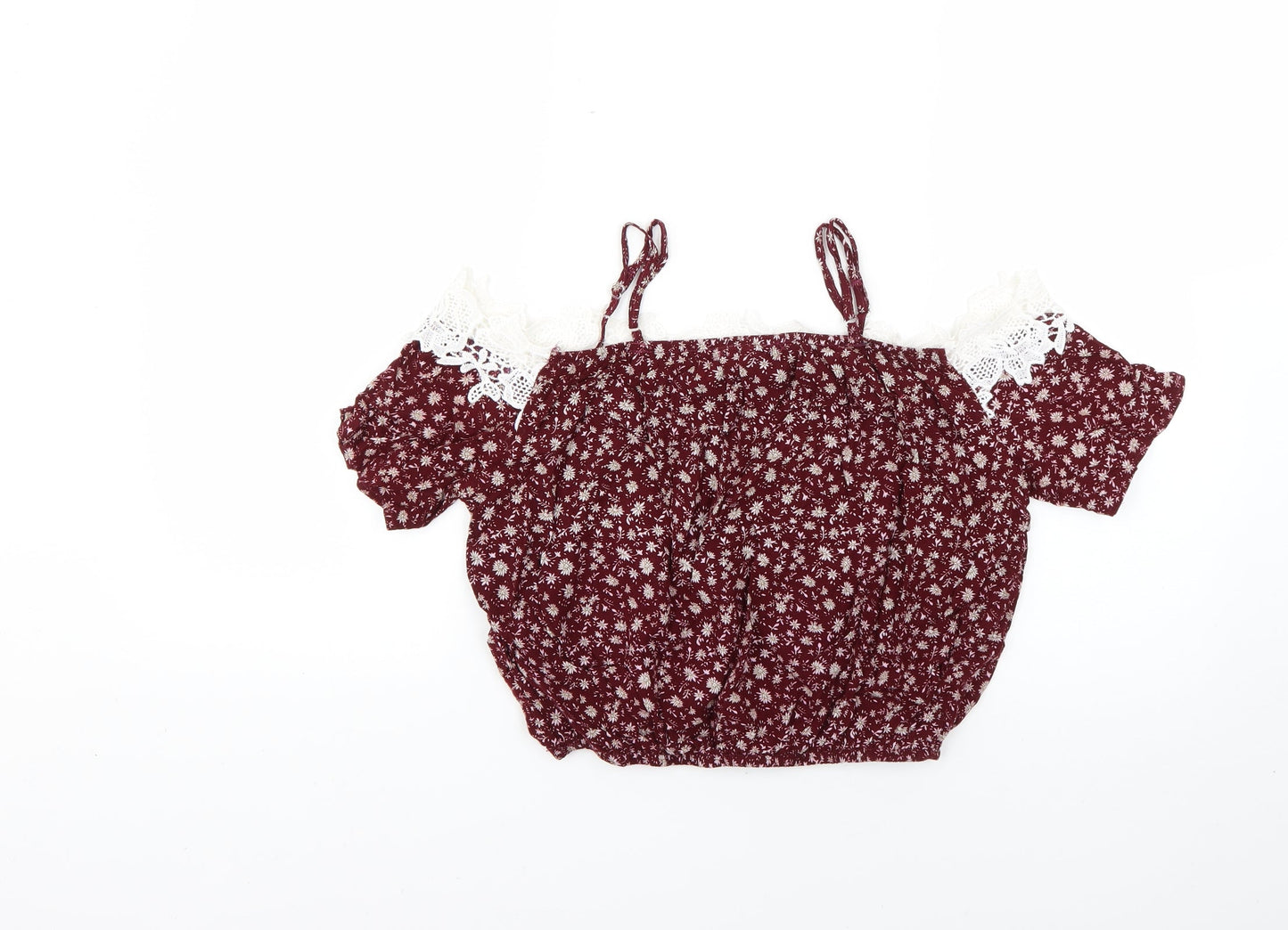 Boohoo Womens Red Floral  Basic Blouse Size 8