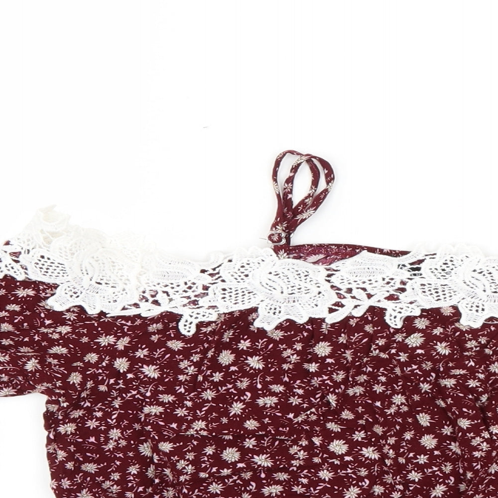 Boohoo Womens Red Floral  Basic Blouse Size 8