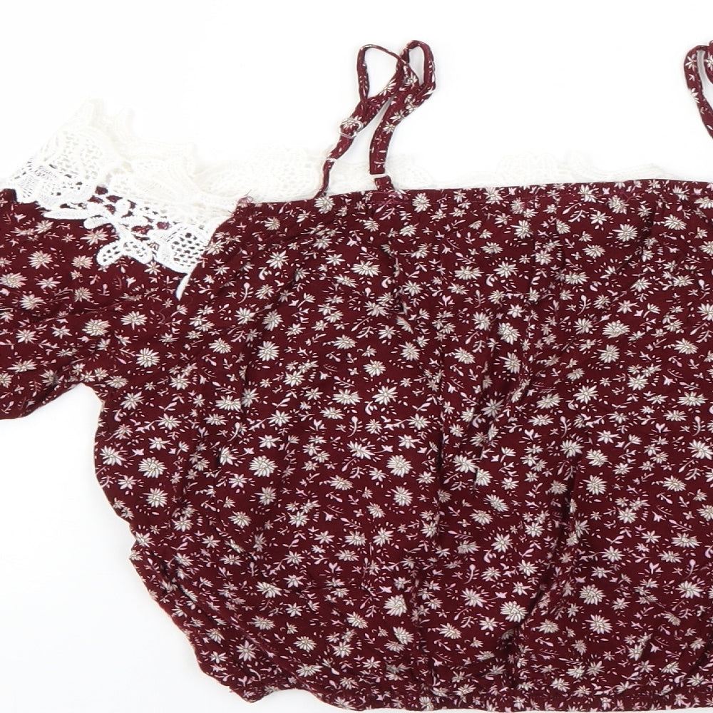 Boohoo Womens Red Floral  Basic Blouse Size 8