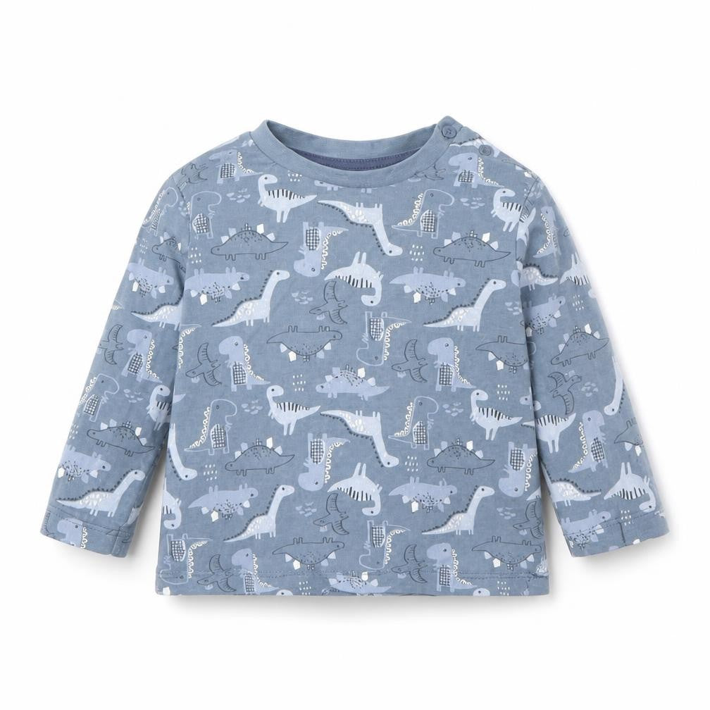 Front view of Preworn Baby Blue Animal Print Basic T-Shirt, size 12, Months