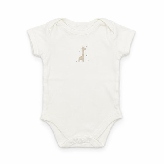 Front view of Matalan Baby White Babygrow One-Piece, size 6-9, Months - Giraffe