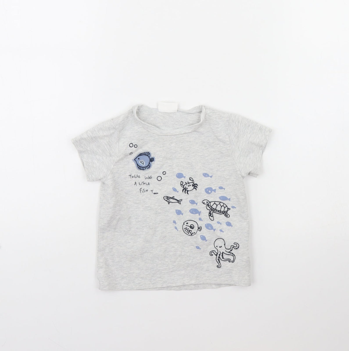 Front view of Next Baby Grey Basic T-Shirt, size 12, Months - Fish