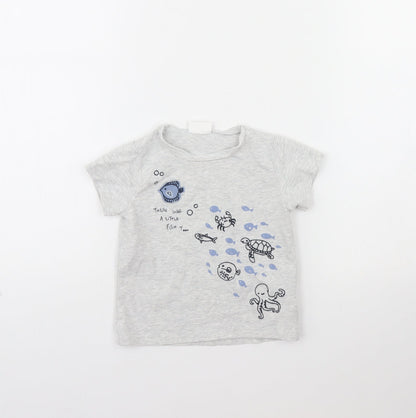 Front view of Next Baby Grey Basic T-Shirt, size 12, Months - Fish