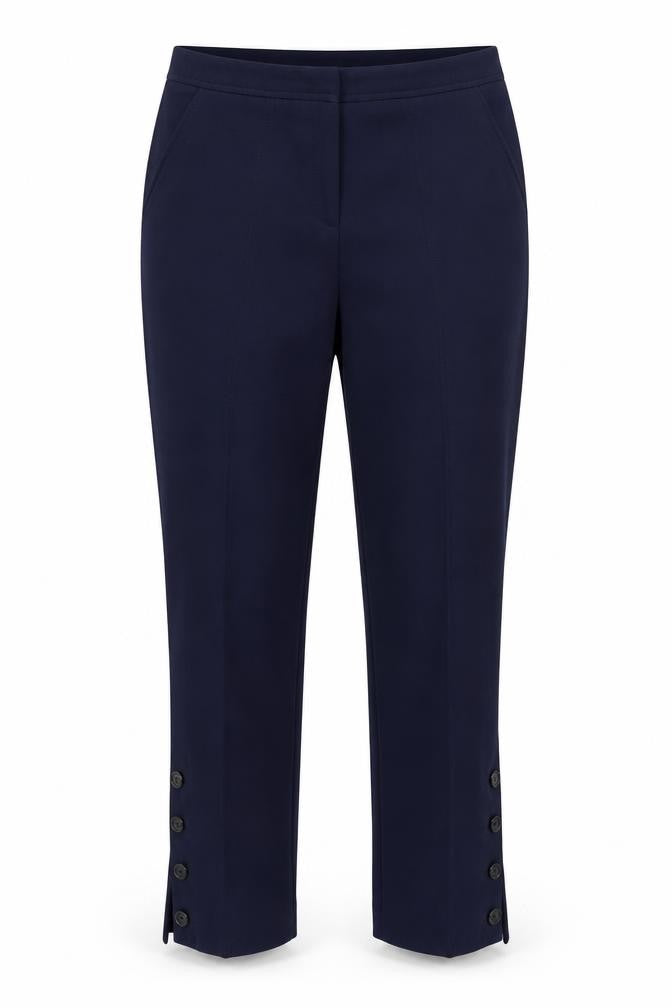 Front view of ASOS women’s blue trousers, size UK 10, 28-inch leg