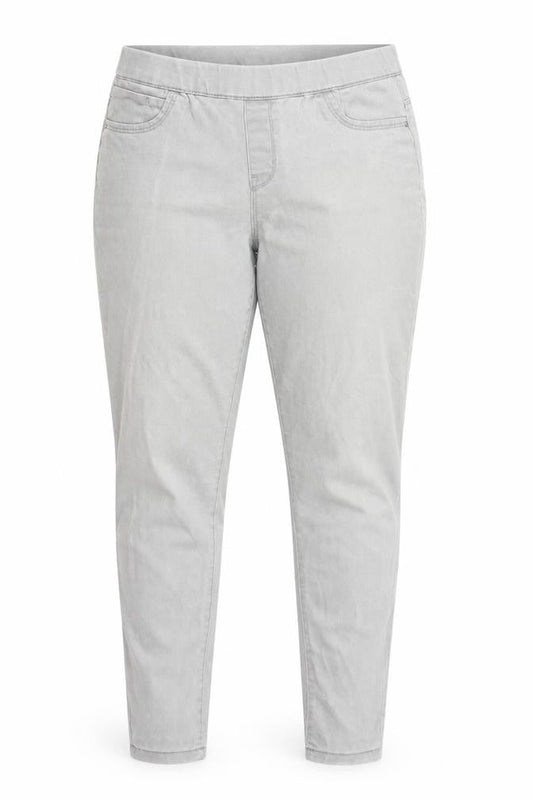 Front view of Denim & Co. women’s grey denim jegging jeans, size UK 12, 30-inch leg