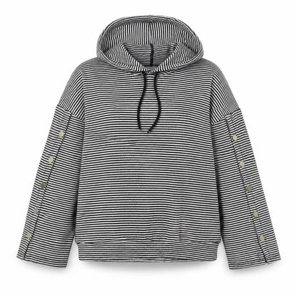Front view of COIN 1804 women’s multicoloured striped pullover hoodie, size S
