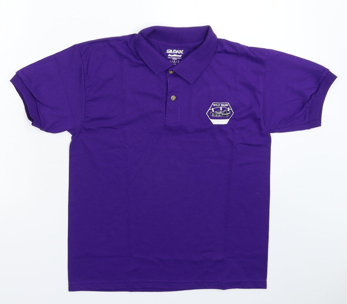 Front view of Gildan boys’ purple basic polo, size 15-16, years