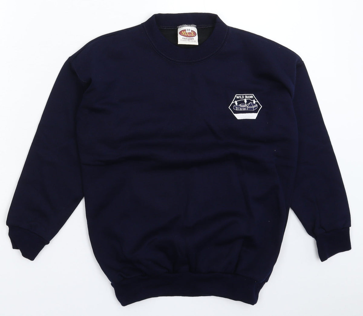 Additional front view of MCS men’s blue pullover sweatshirt, size XS