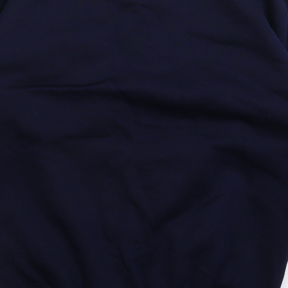 Brand and care label for MCS men’s blue pullover sweatshirt, size XS