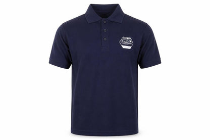Front view of MCS boys’ blue basic polo, size L