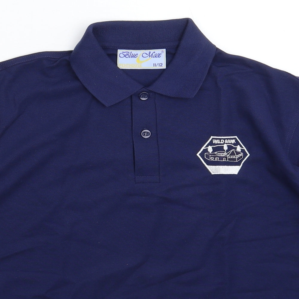 Close-up detail of Blue Max boys’ blue basic polo, size 11-12, years