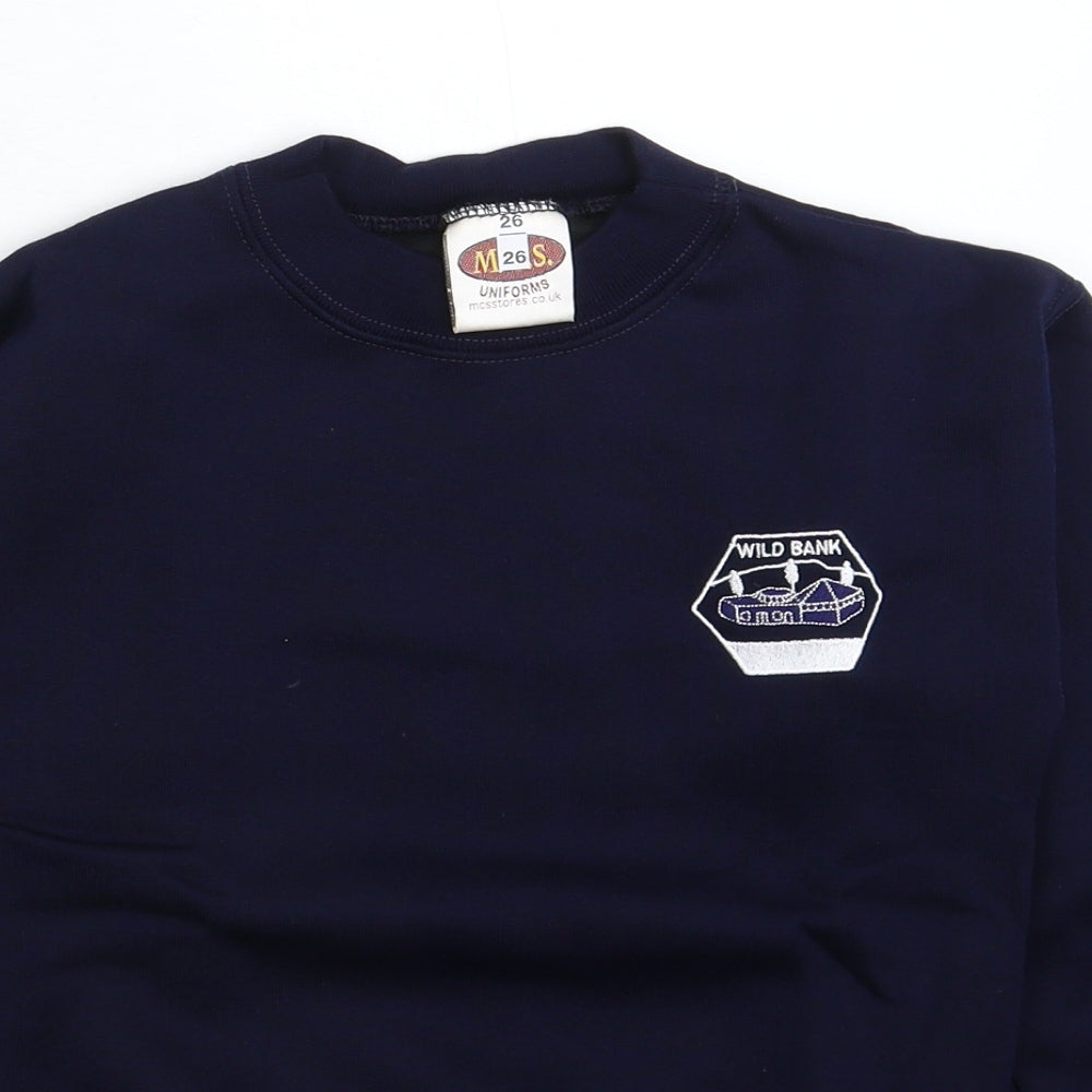 Close-up detail of MCS boys’ blue pullover sweatshirt, size S