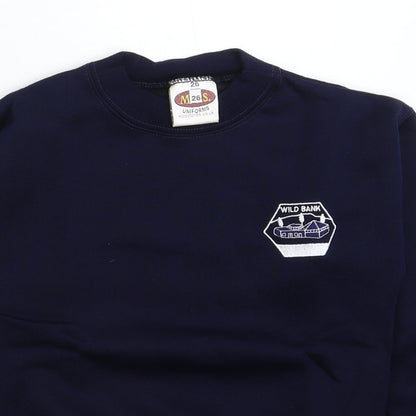 Close-up detail of MCS boys’ blue pullover sweatshirt, size S