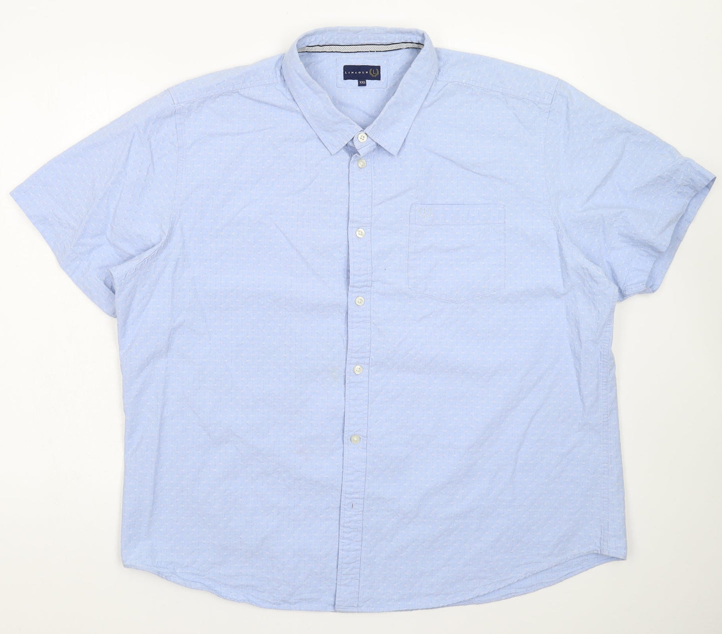 Mens UK Size L Lincoln Blue  Button-Up Short Sleeve Casual Shirt