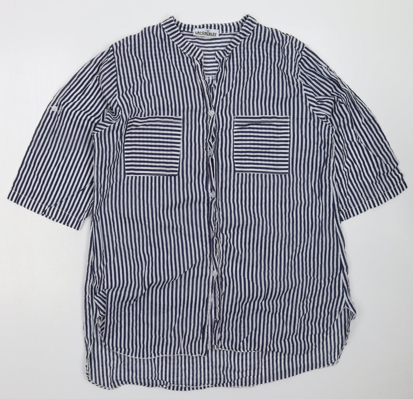 Lacon Bleu Womens Blue Striped  Basic Button-Up Size XL