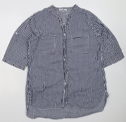 Lacon Bleu Womens Blue Striped  Basic Button-Up Size XL