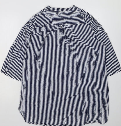 Lacon Bleu Womens Blue Striped  Basic Button-Up Size XL