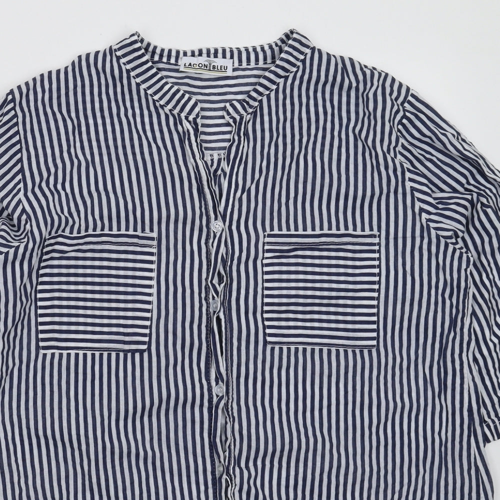 Lacon Bleu Womens Blue Striped  Basic Button-Up Size XL
