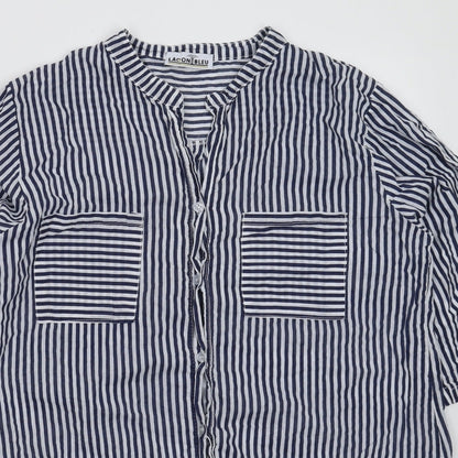 Lacon Bleu Womens Blue Striped  Basic Button-Up Size XL