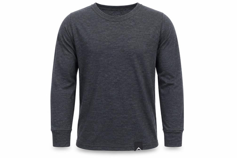 Front view of K Way boys’ black striped basic t-shirt, size 5-6, years